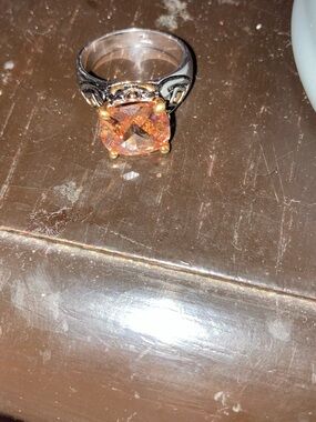 Women's Sterling Silver Ring with Orange Cushion Gem